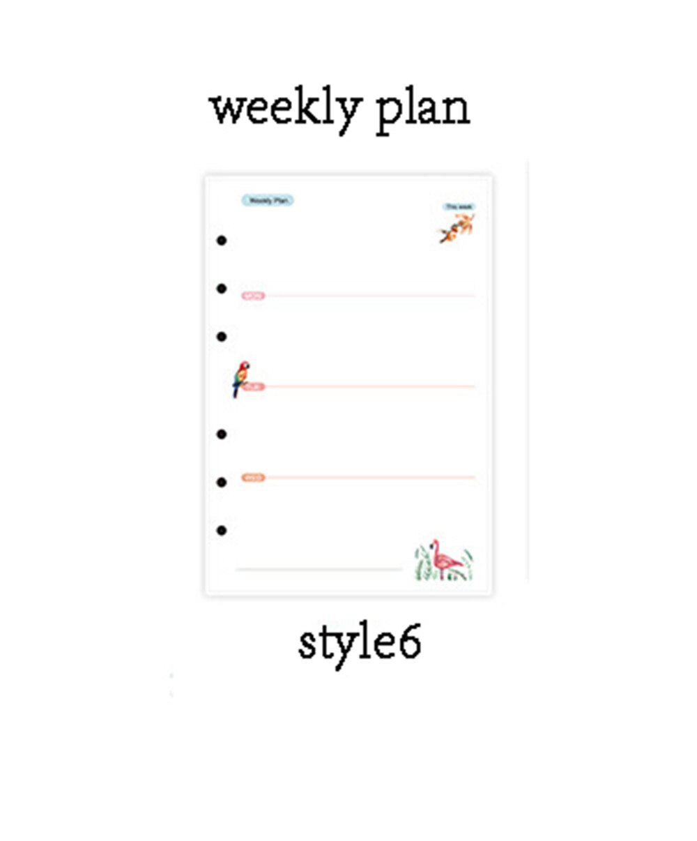 6 Holes A5 A6 Loose Leaf Notebook Refill Spiral Binder Planner Inner Page Inside Paper Dairy Weekly Monthly Plan To Do Notebook: style6 / A5