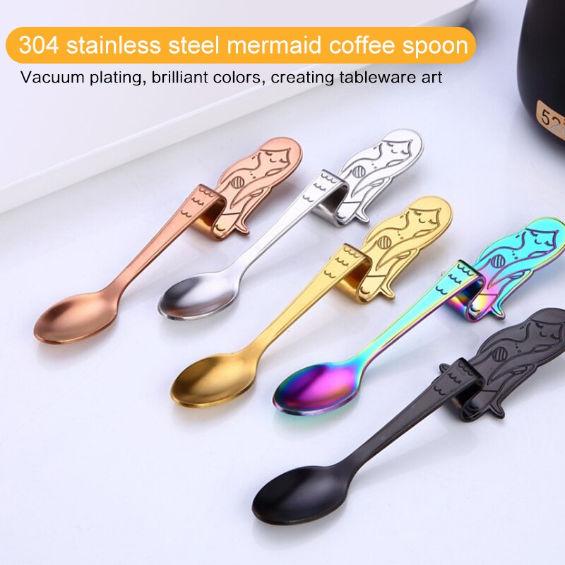 Lange Steel Rvs Roer Mermaid Koffie Lepel Ijs Dessert Thee Lepel Voor Picknick Keuken Bestek Drinken Gadget