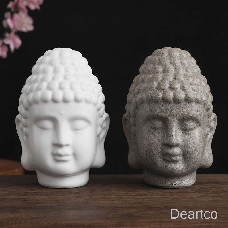 Deartco 15Cm Zandsteen Wit Boeddha Hoofd Standbeeld Boeddha Beeldjes Home Decor Hars India Religieuze Boeddha Hoofd Sculptuur Thailand