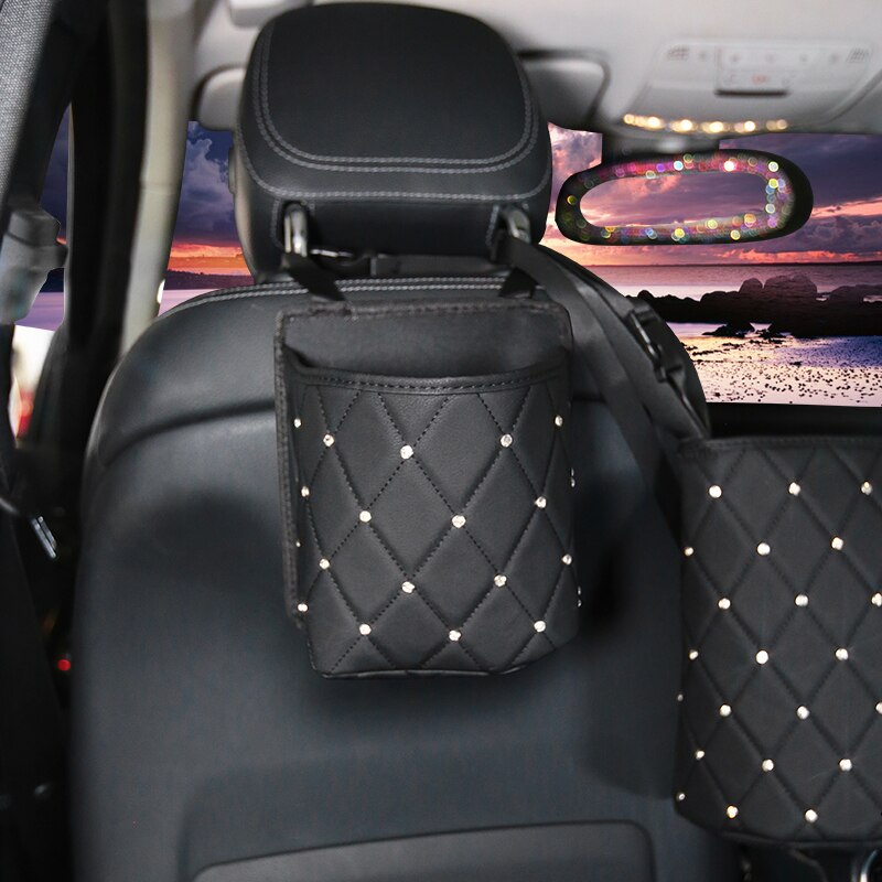 Diamond Leather Car Net Bag Between Car Organizer Seat Back Storage Bag Handbag Holding Net Luggage Holder Pocket for Car: small
