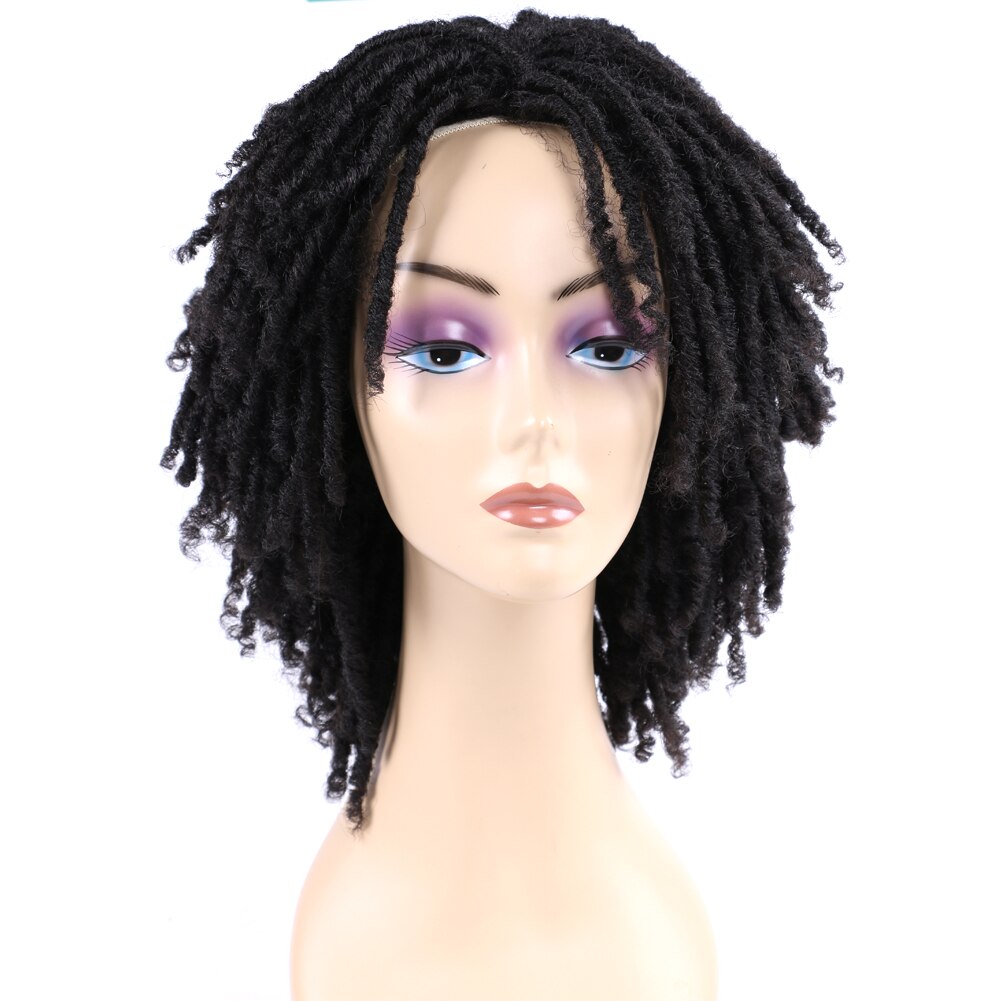 SOKU Ombre pelucas trenzadas con trenzas rastas de imitación Peluca de Bob corto para Mujeres Afro negro rizado trenza pelo sintético pelucas trenzadas: #1B