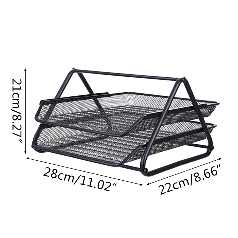 Metal Mesh 2 Tier Document Letter Tray Desk Organizer File Organizer Office Y5GE