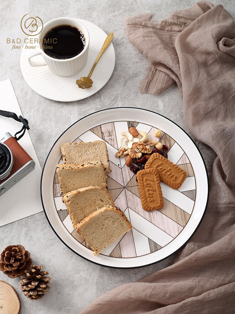 Nordic Dessert Plate Wooden Serving Tray Afternoon Tea Time Coffee Cake Plates Hexagonal Round Desserts Food Organizer Platter
