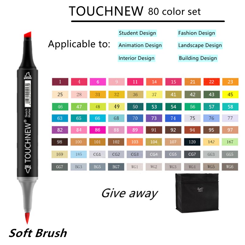 TOUCHNEW Sketching markers Soft brush Marker pen set brush marker alcohol-based marker comic drawing animation art supplies: black