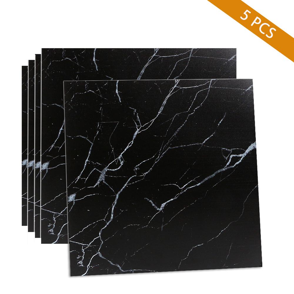 Self-adhesive Floor Tiles Sticker Marble Wallpaper Waterproof Non-slip Kitchen Backsplash Peel and Stick Floor Tiles 30x30cm: 5pcs Black