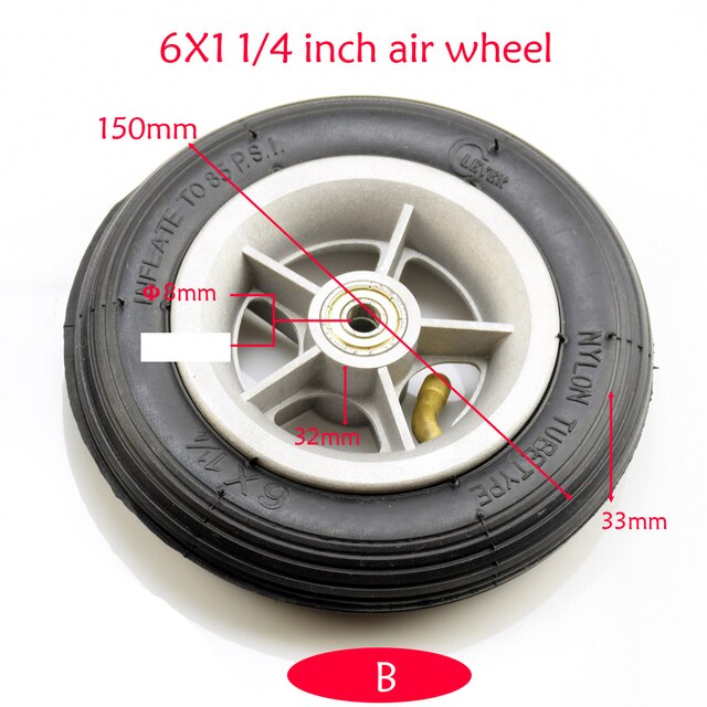 Roue avant universelle pour trottinette électrique, 5 pouces, 6 pouces, 6x2, avec roulement, solide, gonflable, 8/10mm, trou d&#39;essieu, chariot: B 8MM