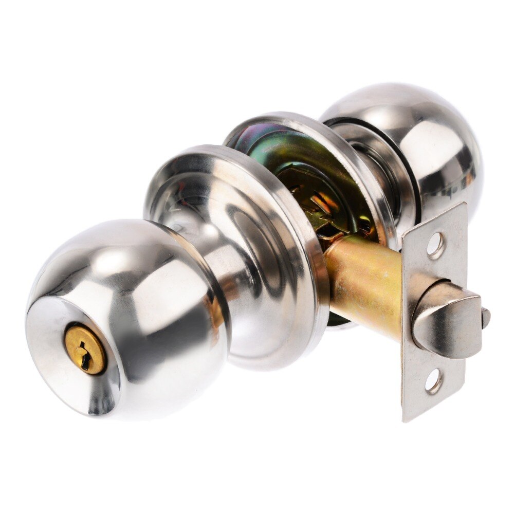 Stainless Steel Round Ball Door Knob Set Knob Handle Handle Lock With Key for 25mm-45mm Door Hardware Sliver for Bathroom