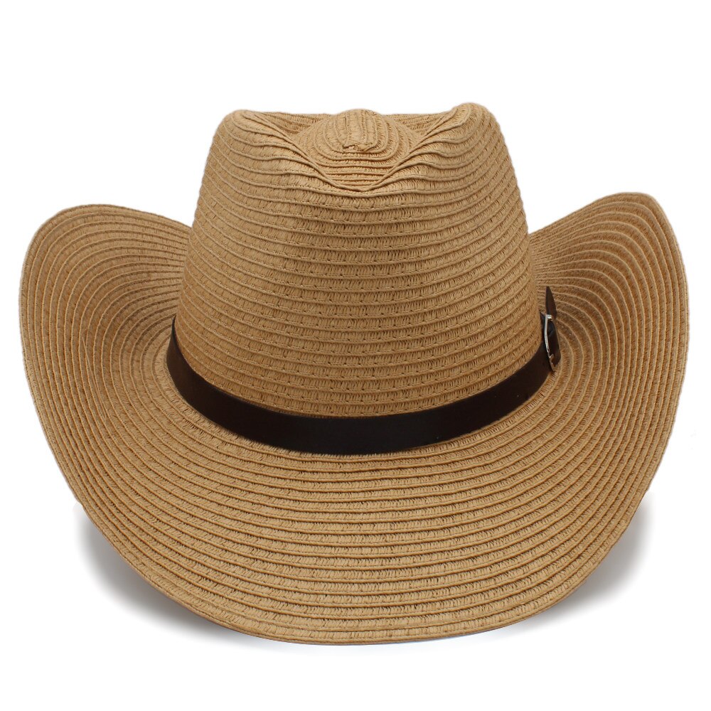 Sombrero de cowboy del oeste con cuerda resistente al viento para señora Caballero Playa Sol Sombrero de vaquera tamaño 58CM A0116-XSJ