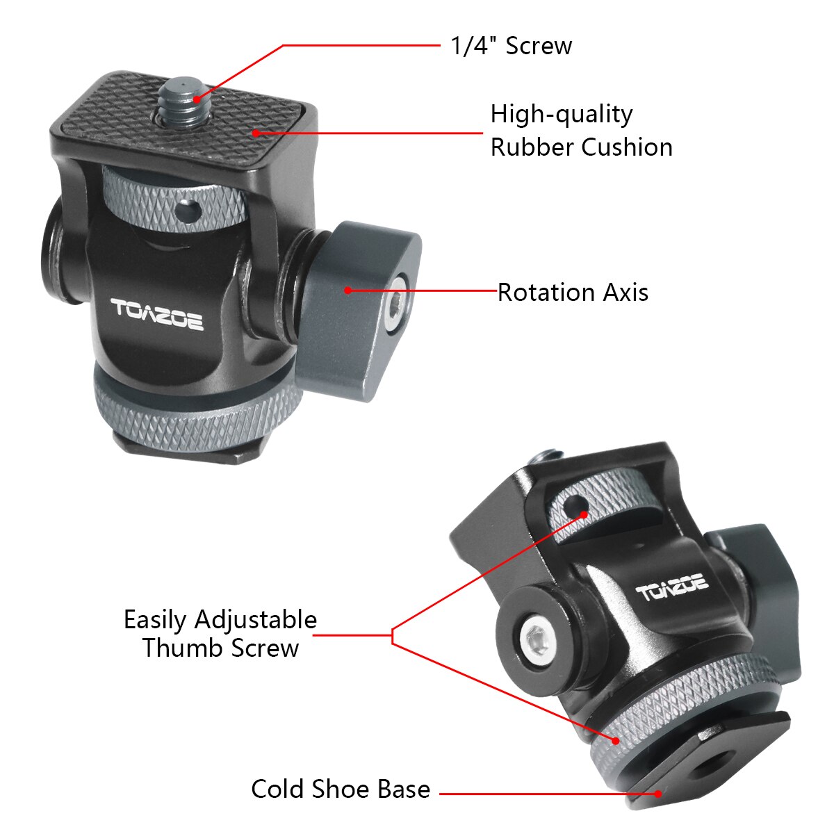 TOAZOE DSLR Camera Clamp Obrotowy i regulowany uchwyt monitora z podstawą Cold Shoe do lampy błyskowej monitora DIY Attachment