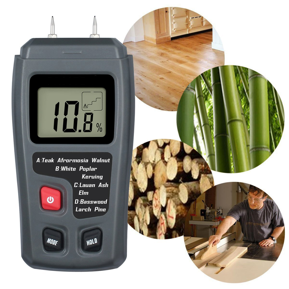 Digital Logs Moisture Meter Damp Meter / 0-99% Wood Humidity Tester Detector/Firewood Logs Timber Humidity Measuring Device