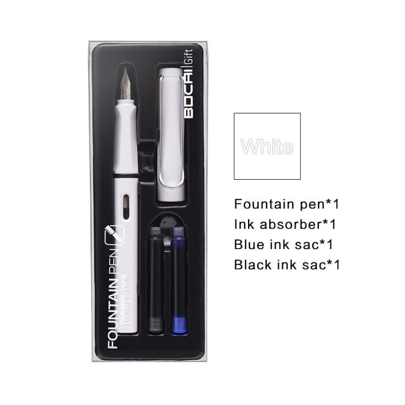 Student-specific replaceable ink sac pen set positive posture calligraphy and calligraphy can be engraved and rich fountain pen: White