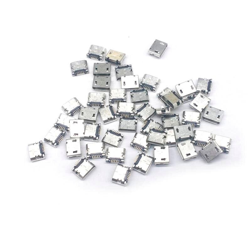 50 st/lot flat edge dip 5 pin typ b micro usb kontakt hona flat port jack tail socket för samsung lenovo huawei zte ect