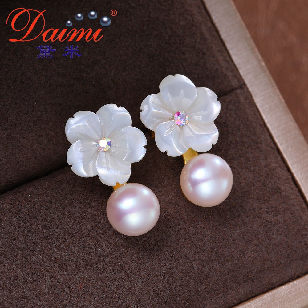 DAIMI Romantico Fiore di Pesca S925 Sliver Orecchini 6-7mm di Acqua Goccia Orecchini di Perle D'acqua Dolce Per Le Donne