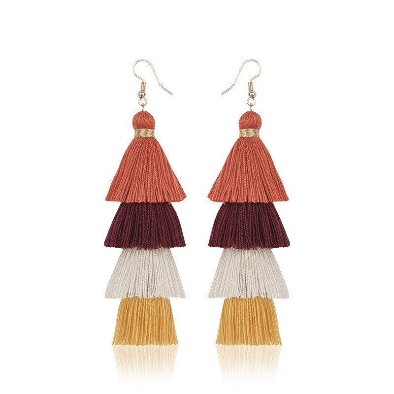Bohemian 4 Gelaagde Kwastje Oorbellen Voor Vrouwen Etnische Lange Fringe Multi kleur Verklaring Dangle Earring Meisjesschoenen Sieraden