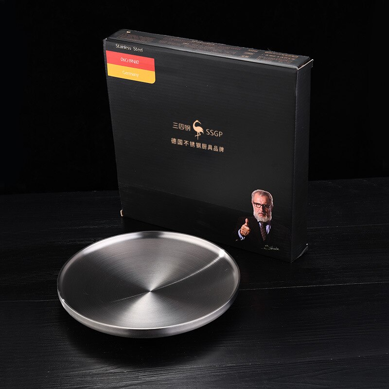 304 Roestvrij Stalen Ronde Steak Plaat Lade Single Layer Salade Fruit Ontbijt Steak Lade Bbq Servies Schotel