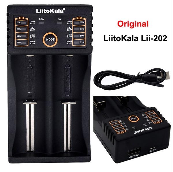 LiitoKala Lii-402/ lii-202 18650 battery charger 1.2V 3.7V 3.2V 3.85V AA/AAA 26650 10440 14500 16340 18350 battery smart charger: lii202