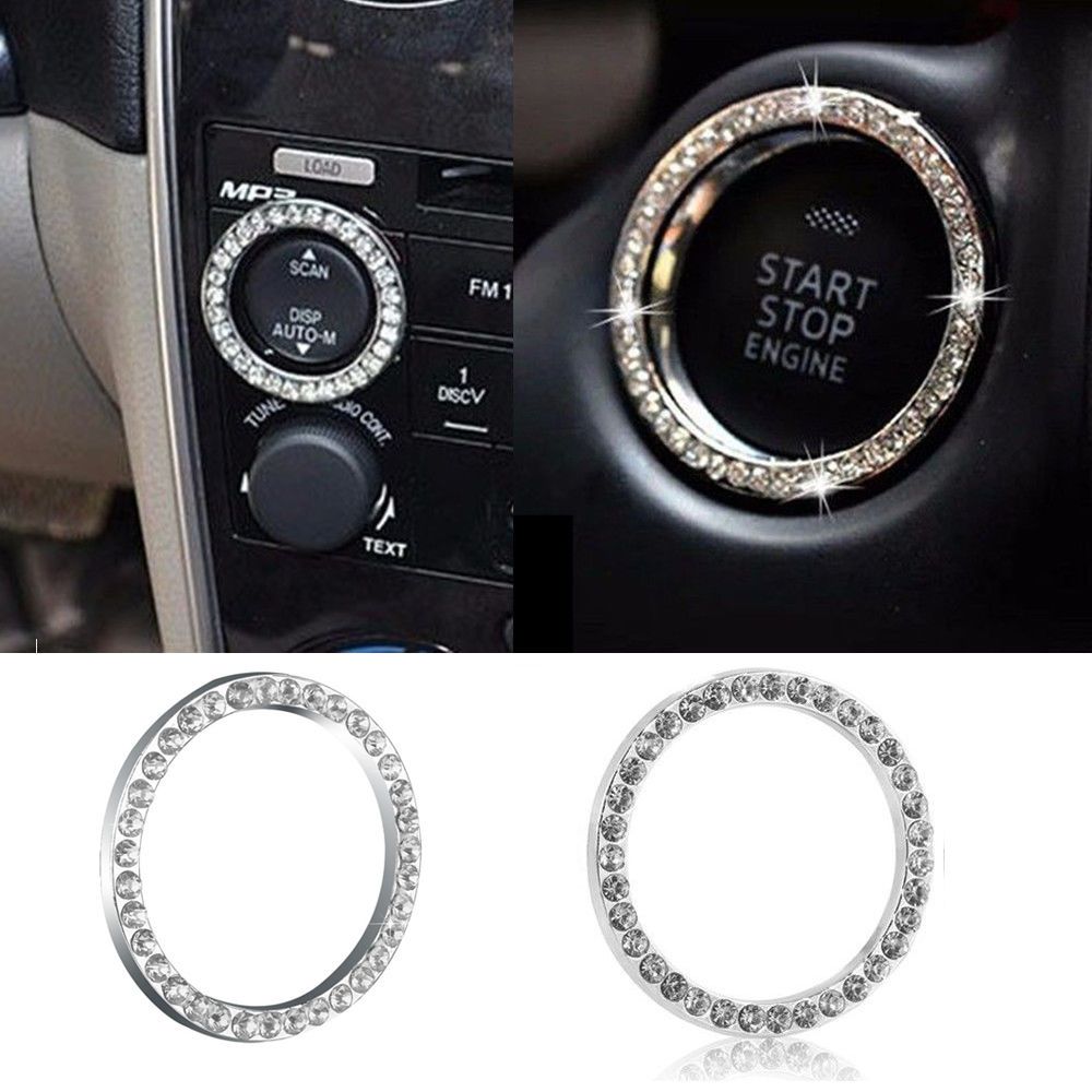 Auto Suv Start Schakelaar Knop Decoratieve Ring Bling Auto Accessoires Interieur Zilveren Diamanten Strass Cirkel 40Mm/1.57"