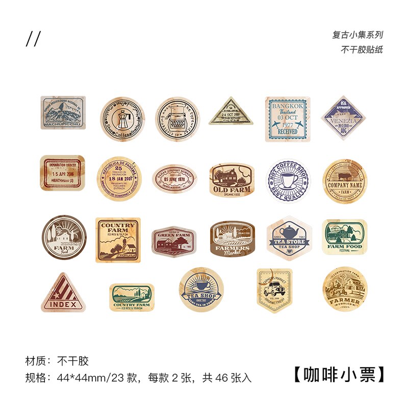 46 Pcs Vintage Stickers Antique Retro Natural Collection Stickers Scrapbook Diy Stickers Diary Journal Embellishment Supplies: D