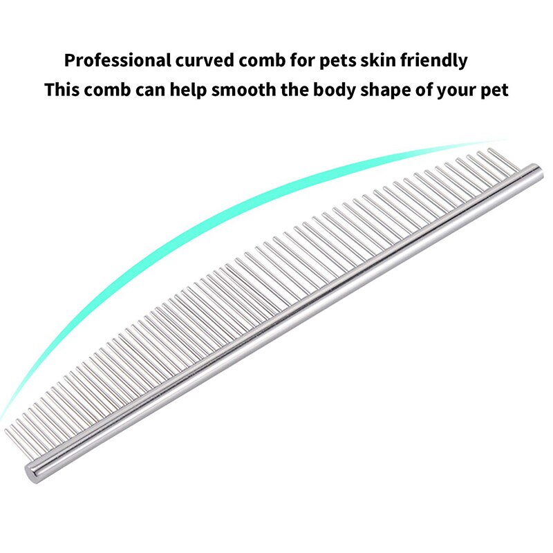 Benepaw Stainless Steel Arc Dog Comb Durable Safe Round Teeth Curved Grooming Pet Brush For Lose Hair Tangles Knots