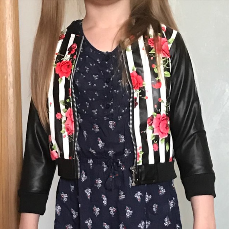 Filles cuir manteau enfants veste en cuir synthétique polyuréthane 3-9 ans fille col rond imprimé fleurs camouflage artificiel enfants outwear