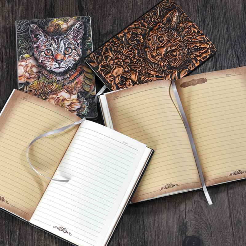 Retro Embossed Cat Face A5 Notebooks and Journls 2022 Diary Travel Diary Planner School Book Journaling Stationery
