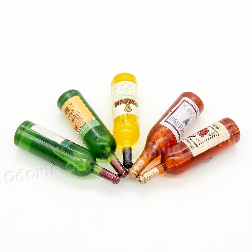 Odoria 1:6 Miniatuur 5 Pcs Multicolor Wijn Sap Flessen Drank Drinken Poppenhuis Keuken Accessoires Eetkamer Bar