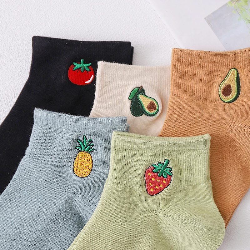 Cute socks cartoon strawberry funny kawaii harajuku chaussette femme woman happy sokken calcetines soft sock