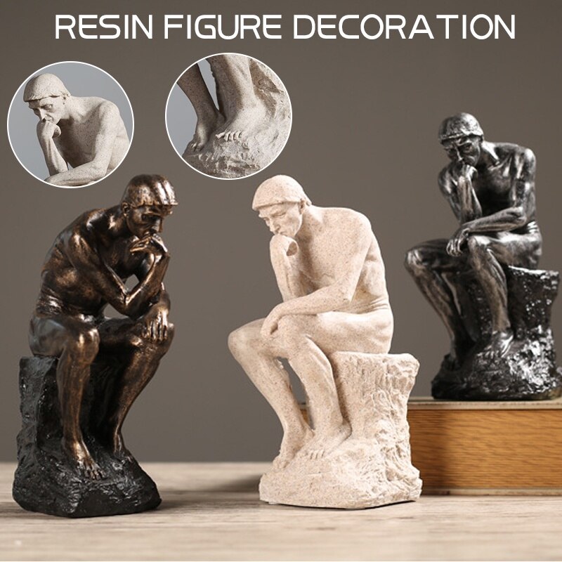 Hars Zandsteen Denker Standbeeld Retro Creatieve Hars Sculptuur Handgemaakte Ambachten Home Decoratie Accessoires Indoor Beeldjes