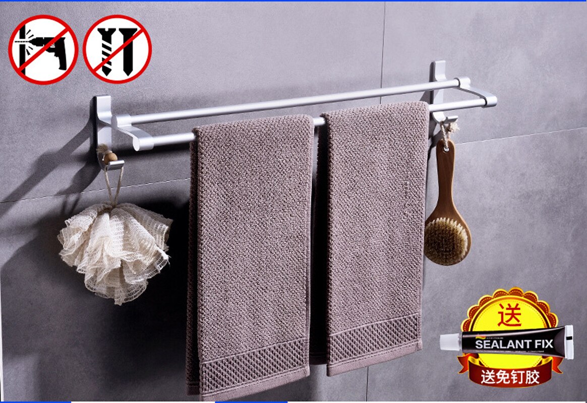 40/50/60cm badeværelse håndklædestativ vægmonteret plads aluminium håndklædehylde vandtæt dobbelt håndklædestang opbevaringsarrangør med krog: Stil b (50cm)