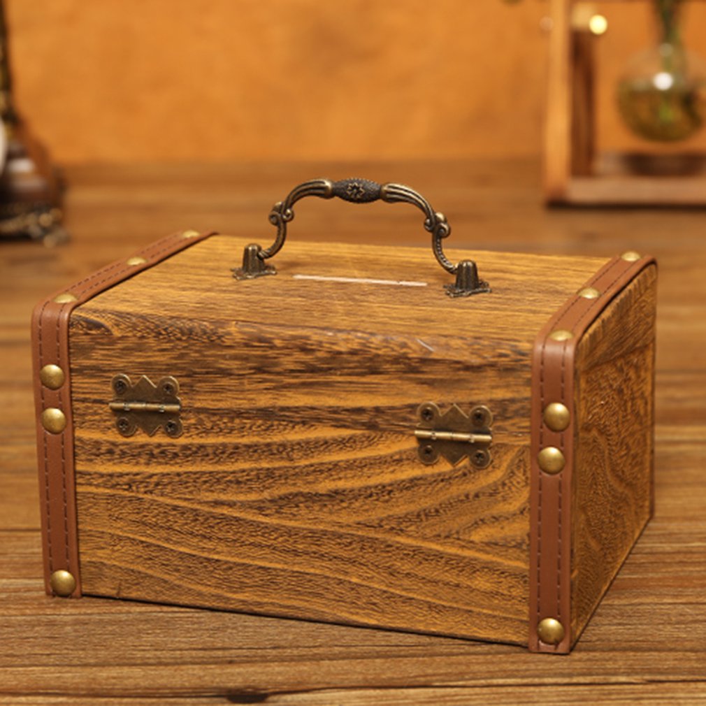 Household Small Safe Deposit Box Child Little Girl Wooden Piggy Bank Retro Desktop Storage Box