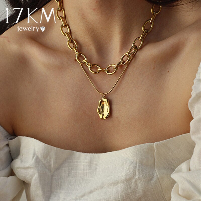 Bohemian Multi-layered Portrait Coin Necklace For Women Gold Geometric Round Lock Pendant Necklaces Sweater Jewelry: CS52916