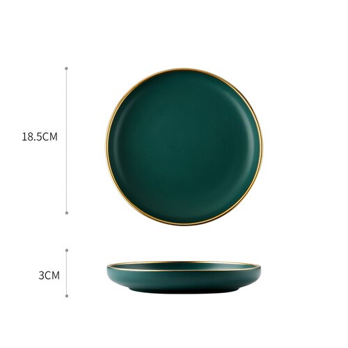 Dark Green Ceramic Tableware Rice Bowl Spoon Household High-grade Ceramic Tableware Tray Deep Plate Western Dish Set: A01-plate----S