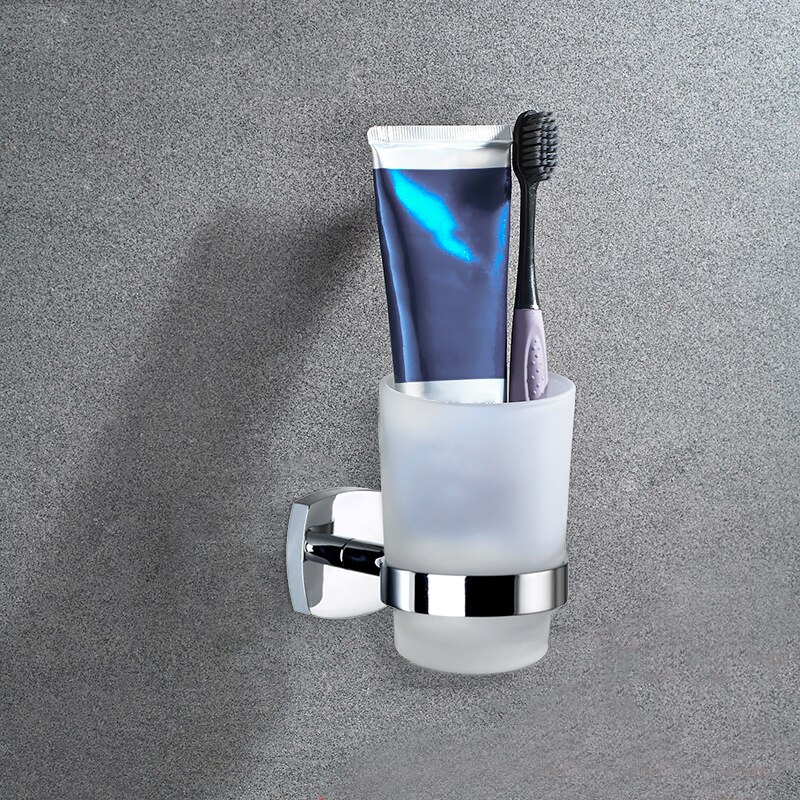 SUS 304 Stainless Steel Toothbrush Tooth Cup Holder With Glass Cup Wall Mounted Bath Single Cup Rack Bathroom Accessories