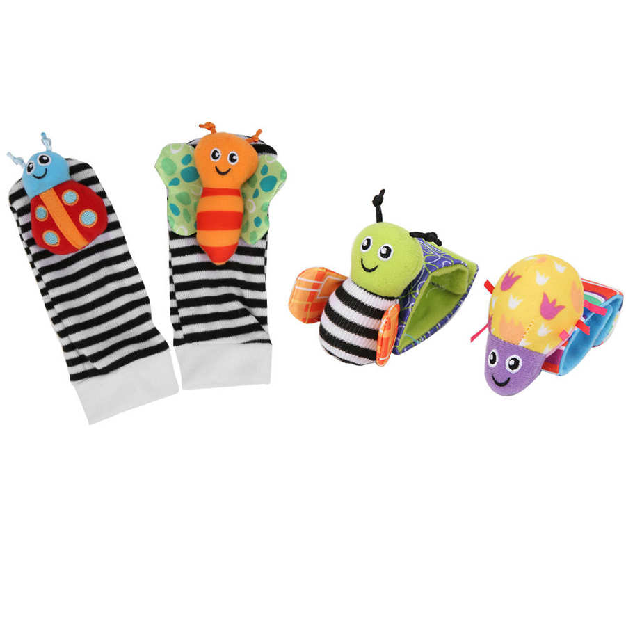 4 Stuks Baby Sokken Speelgoed Schattige Dieren Zachte Sok Opknoping Speelgoed Baby Baby Pols Rammelaars En Foot Finders Perfect voor 0-2 Maanden