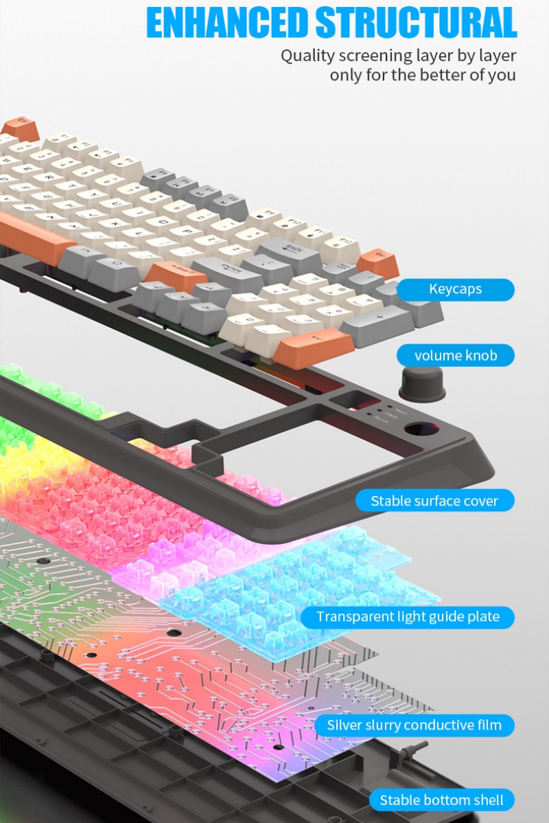 Teclado español con Ñ 94 teclas 90% Teclado árabe español con la Ñ ruso coreano USB con cable RGB Perilla de volumen de luz Ergonomía Oficina de juegos K82