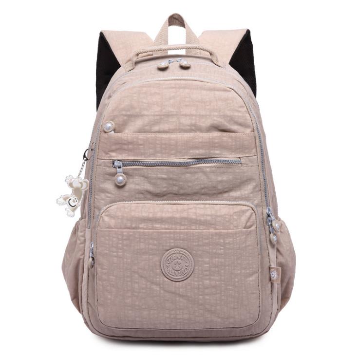 Casual 100% Original Bolsa Kiple Mochila Escolar para niña adolescente Mochila Escolar con mono bolsas de llavero: Beige