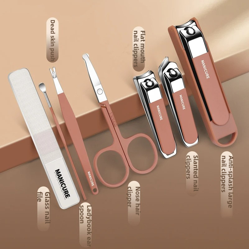Conjunto completo de 7 peças de kit de manicure, cortador de unhas com cortador de cutícula, empurrador e aparador portátil, presente para mulheres e homens