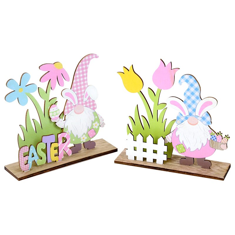 Happy Easter Spring Wooden Letters Decoration Easter Ornaments Bunny Carrot Faceless Gnome Wood Craft Kids Toys Party Decor