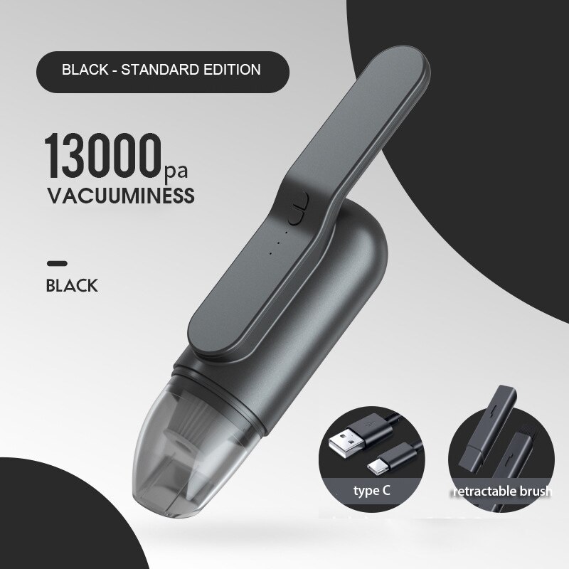 13000pa Tragbaren Handheld Staubsauger Drahtlose Vakuum Reinigung Auto Innen Sunction Reiniger für Auto Home: Black