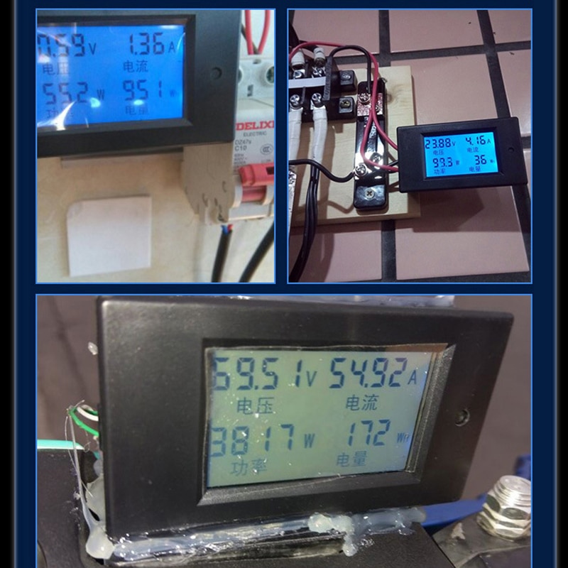 Dc digitalt panel voltmeter ampere meter 6.5-100v 4 in1 lcd volt strøm watt strømforbrug meter bulit-in shunt