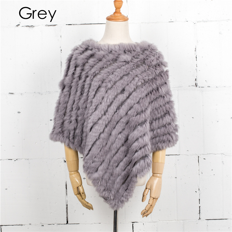 Femmes tricot fourrure de lapin châle Poncho Cape Robe Tippet Wrap femme fille manteau Jakcet CK701: WHITE
