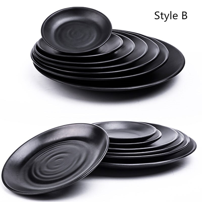 Melamine Schaaltje Zwarte Ronde Sushi Spaghetti Steak Salade Container Pot Winkel Japanse Keuken BBQ Keuken 1 st: Style B / 7 inch