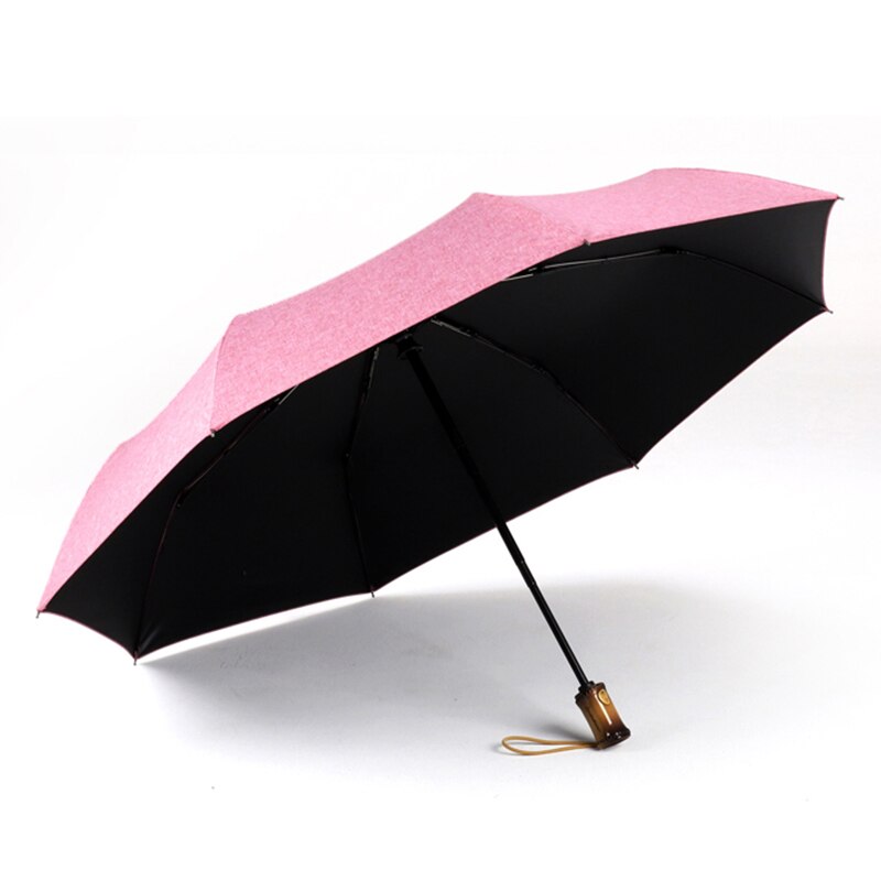 Sombrilla a prueba de viento, paraguas de de lujo para mujer, sombrilla automática Anti UV, sombrilla de de imitación con mango de bambú 8K: Pink