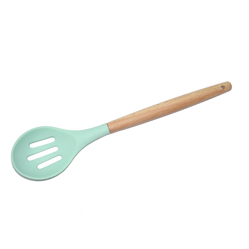 Utensilios de cocina con mango de madera, cabezal de silicona, cuchara para Pasta, batidor de huevos, espátula, utensilios de cocina, 1 unidad: Spoon