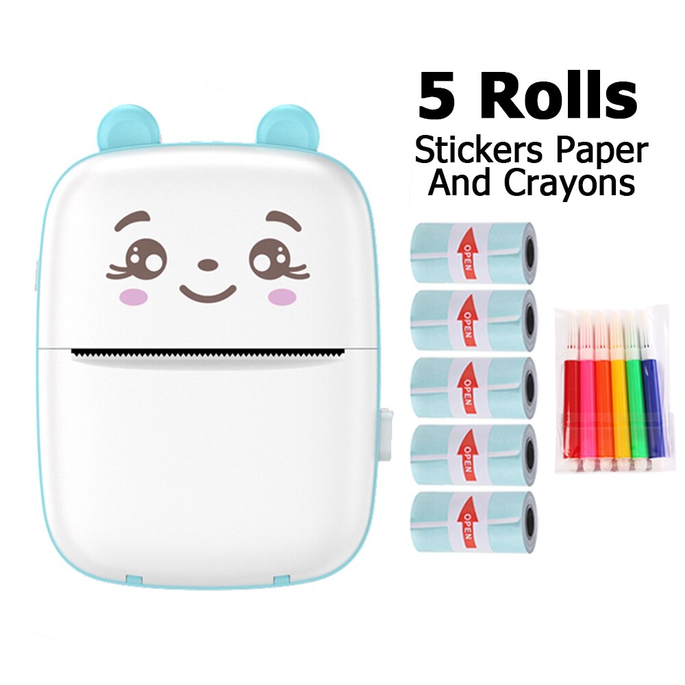 Portable Printer MINI Thermal Printer Ink-less Pocket Label Printer 58mm Printing Wireless BT Connect For Android IOS Printers: BLUE PLUS 5 STICK