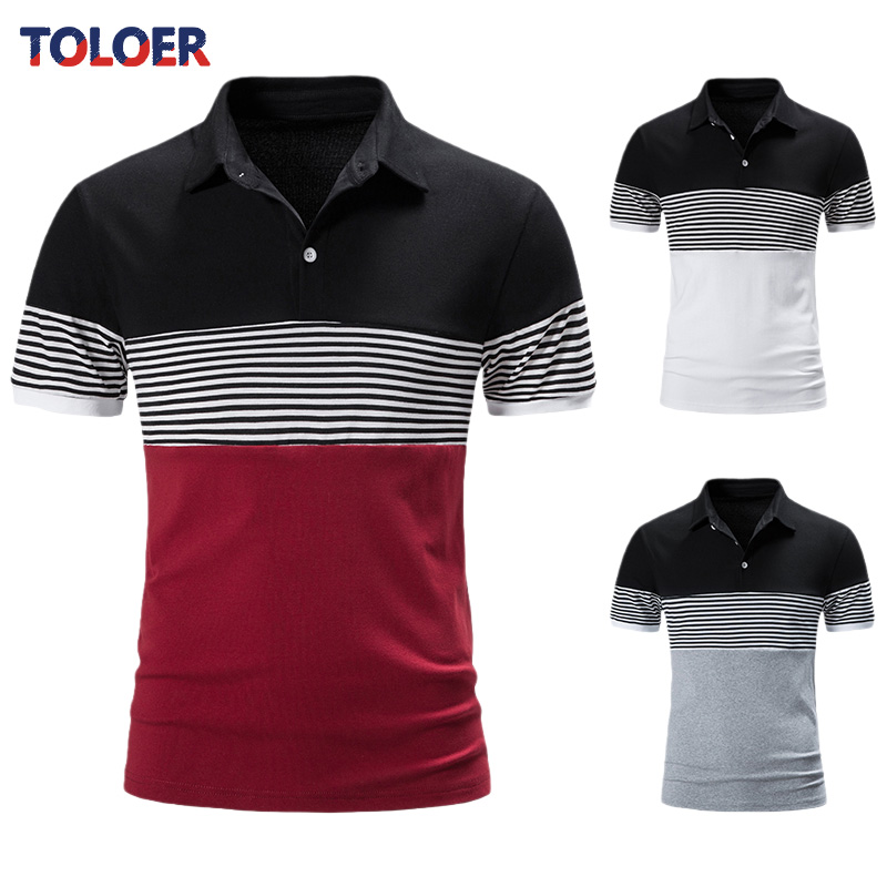 Letnie męskie Slim-Fit t-shirty moda biznesowa topy w paski lato z krótkim rękawem jakość 95% bawełniana haftowana koszula odzież męska