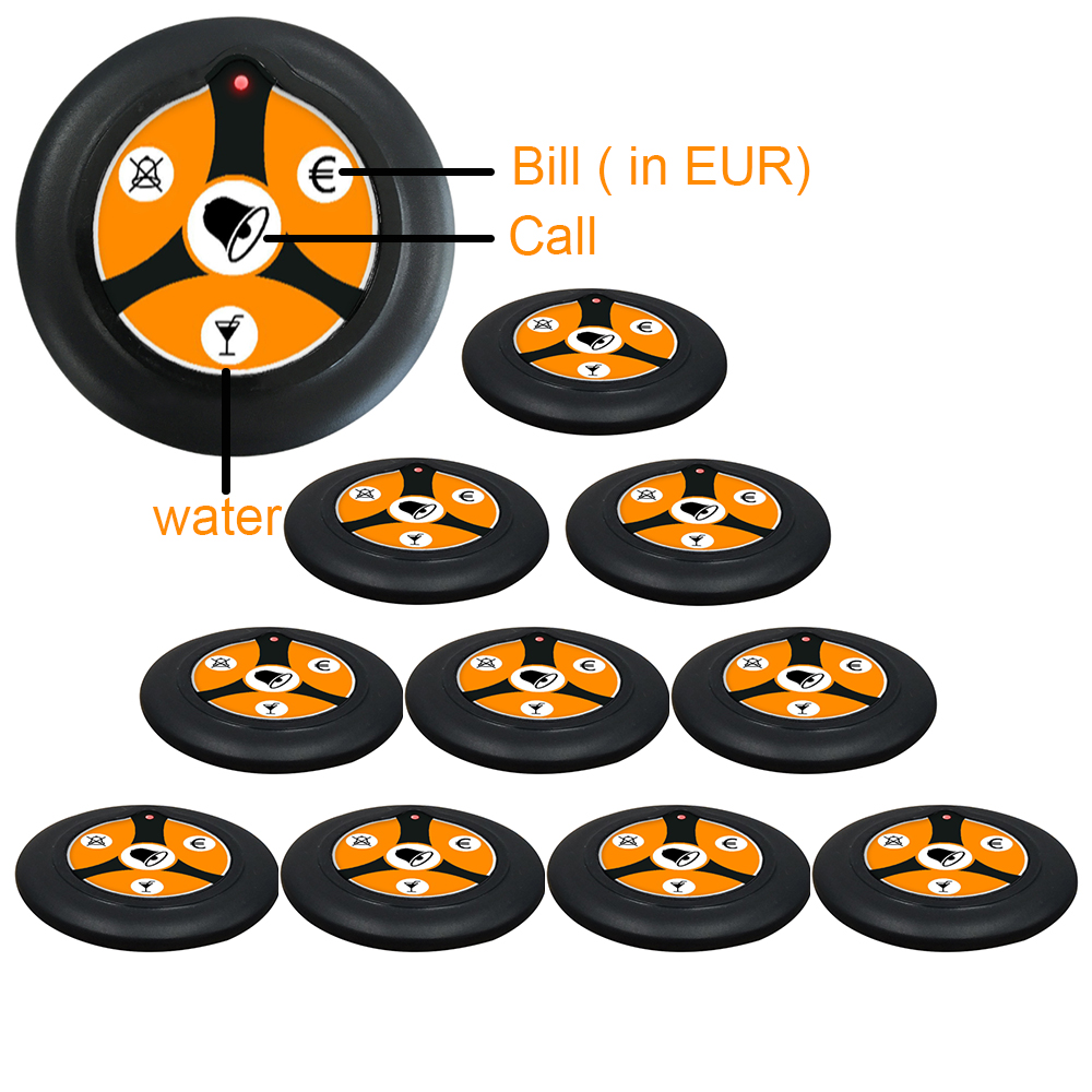 Draadloze Oproepsysteem Restaurant Apparatuur Lange Afstand Perfect 10 Knop Pager Zender Voor Tafel Servicei: EURO
