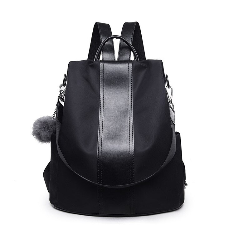 Leather Anti-theft Women Canvas Backpack School Bags For Teenagers Ladies Casual Patchwork Rucksack Shoulder Bookbags: Black