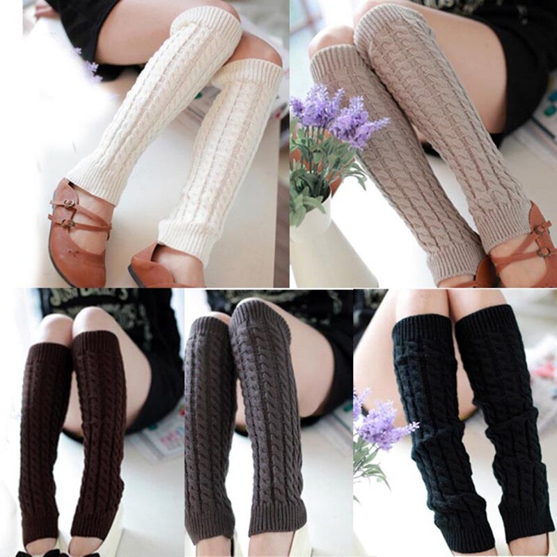 GLADFRESIT 2Pcs Leg Warmers, Winter Knitted Warm Socks, Elasticated Knee-High Socks Leg Warmers For Women Parties Dances Cosplay Dating Graduations(Black
