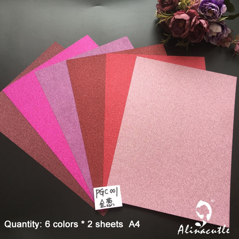 12pc 6 farger  x 2 ark kartong papir kartong fargenyanser glitter  a4 250 gsm papir gjør-det-selv scrapbooking papirpakke håndverkskort